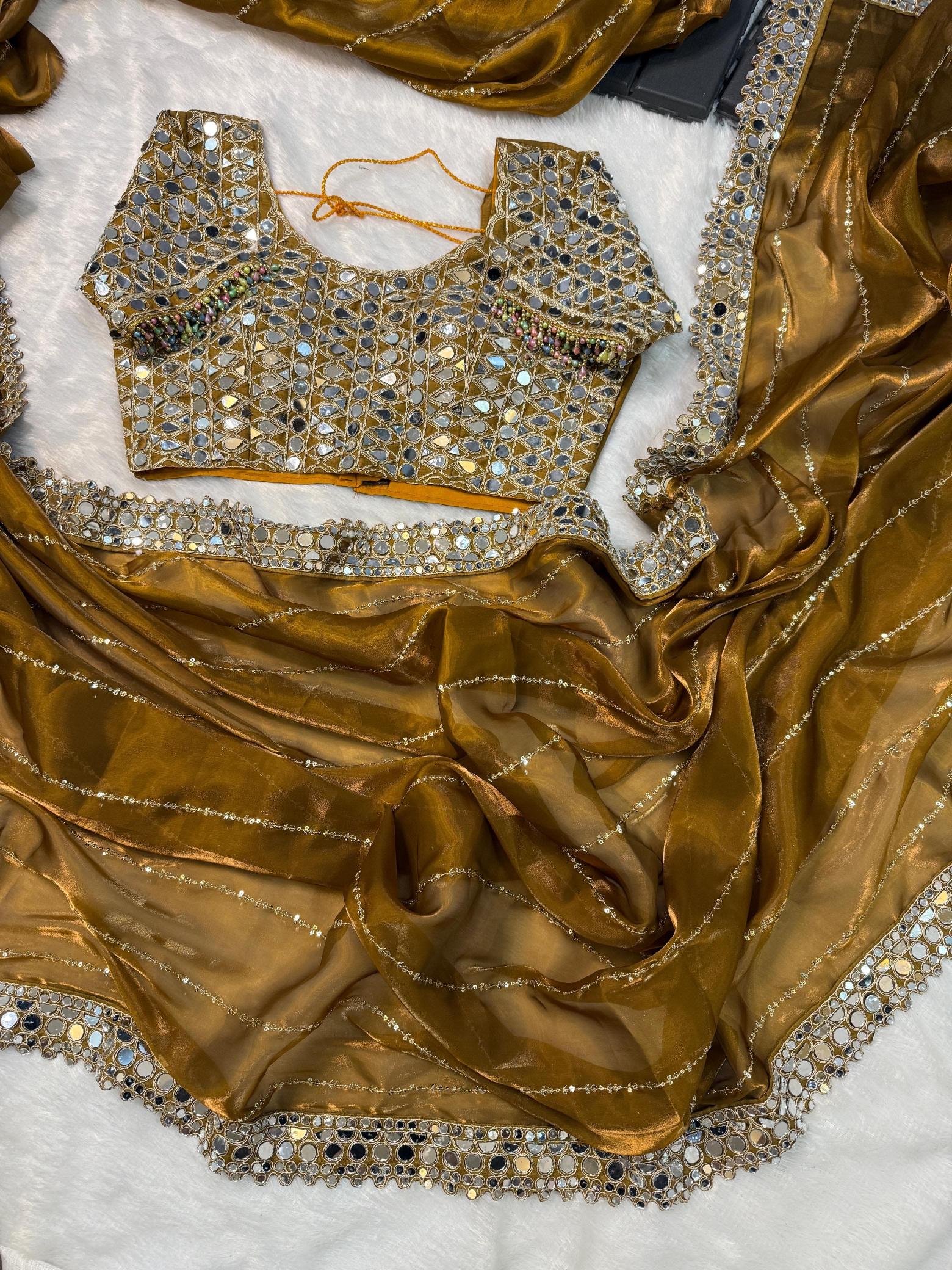BINDI MIRROR WORK SAREE WITH HEAVY BLOUSE WORK SAREES FROM SURAT ONLINE SHOPPING