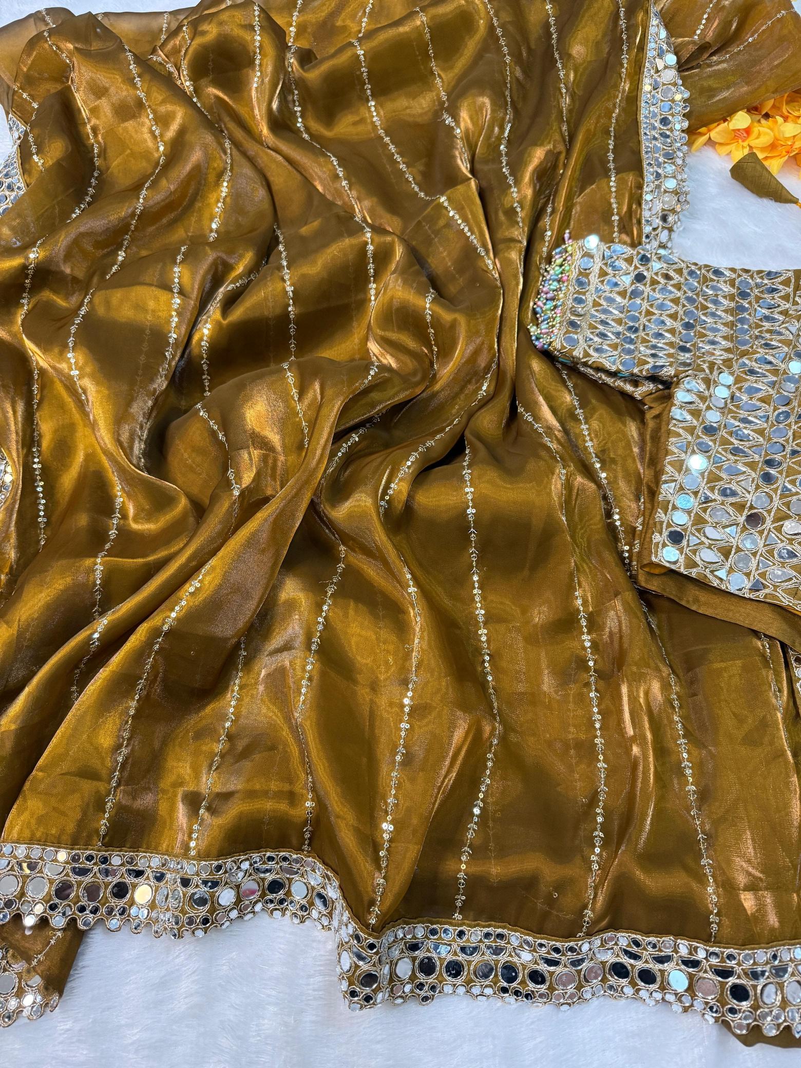 BINDI MIRROR WORK SAREE WITH HEAVY BLOUSE WORK SAREES FROM SURAT ONLINE SHOPPING