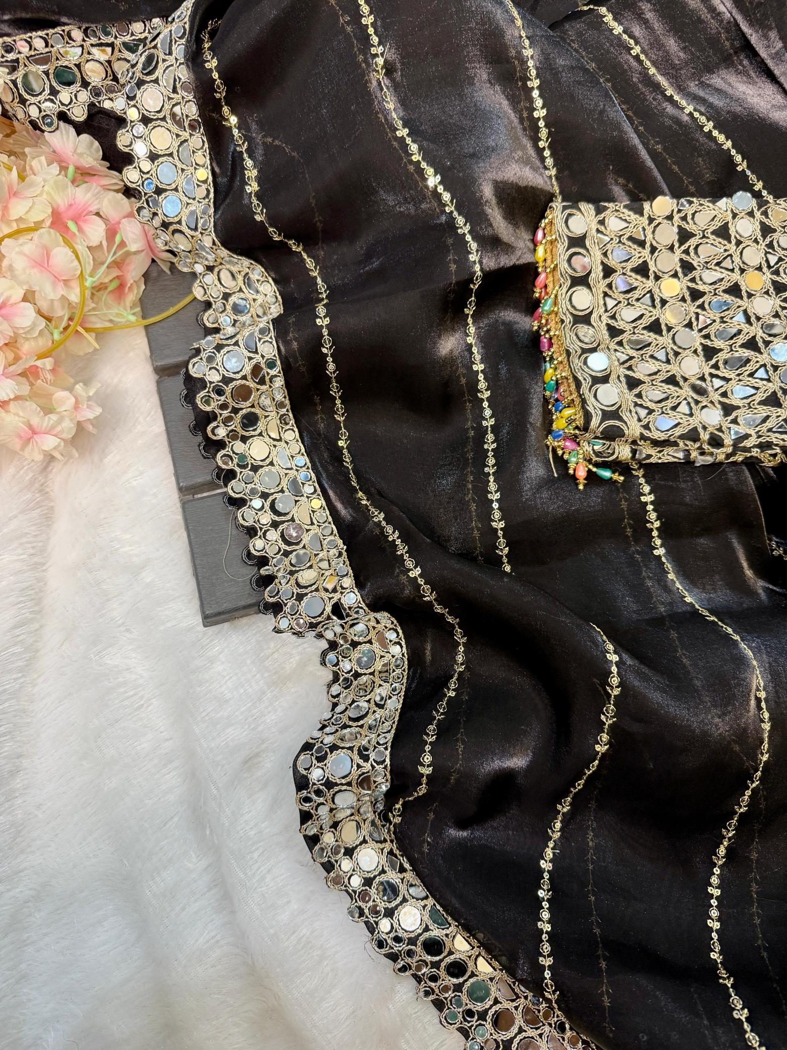 BINDI MIRROR WORK SAREE WITH HEAVY BLOUSE WORK SAREES FROM SURAT ONLINE SHOPPING
