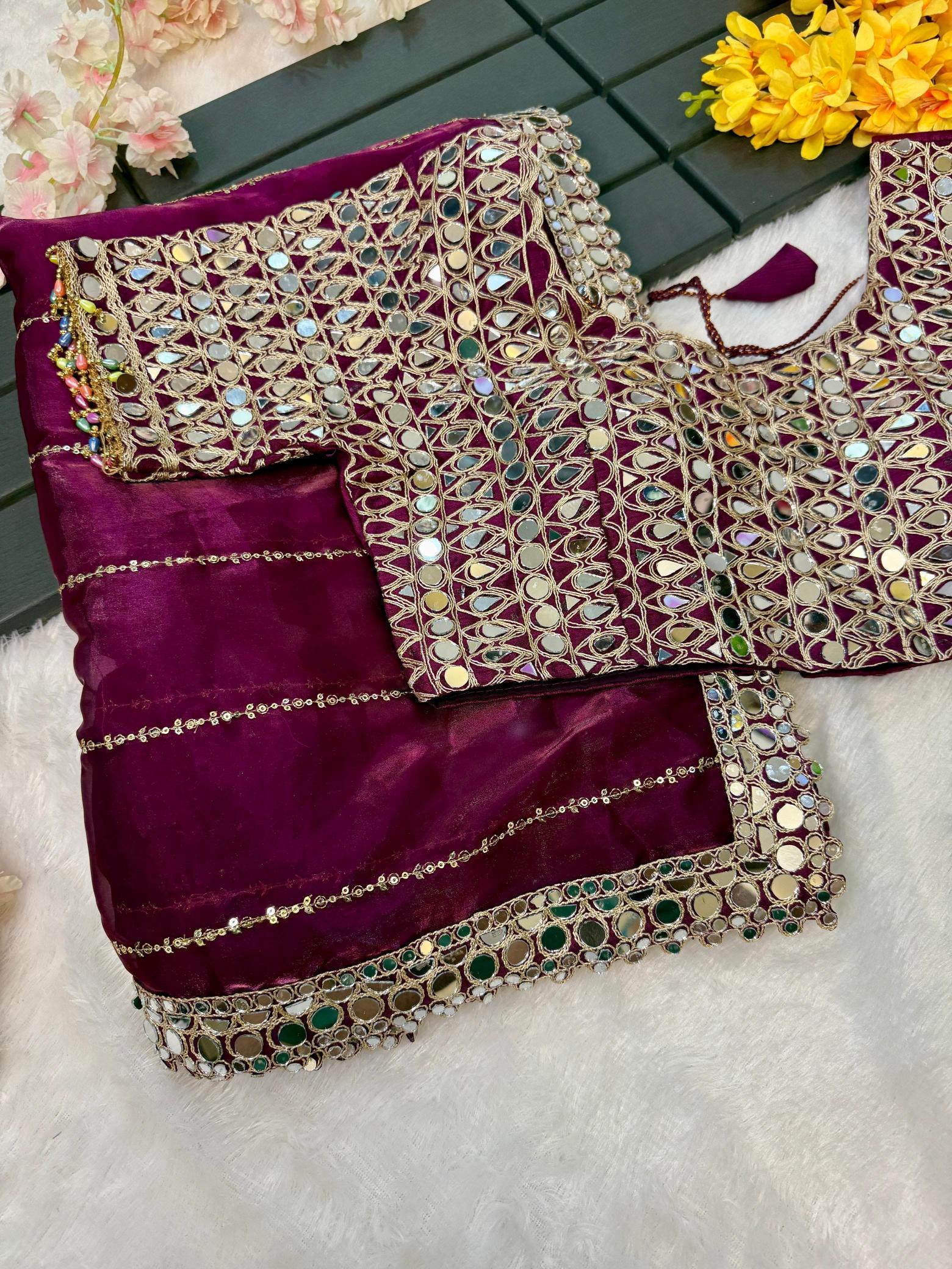 BINDI MIRROR WORK SAREE WITH HEAVY BLOUSE WORK SAREES FROM SURAT ONLINE SHOPPING