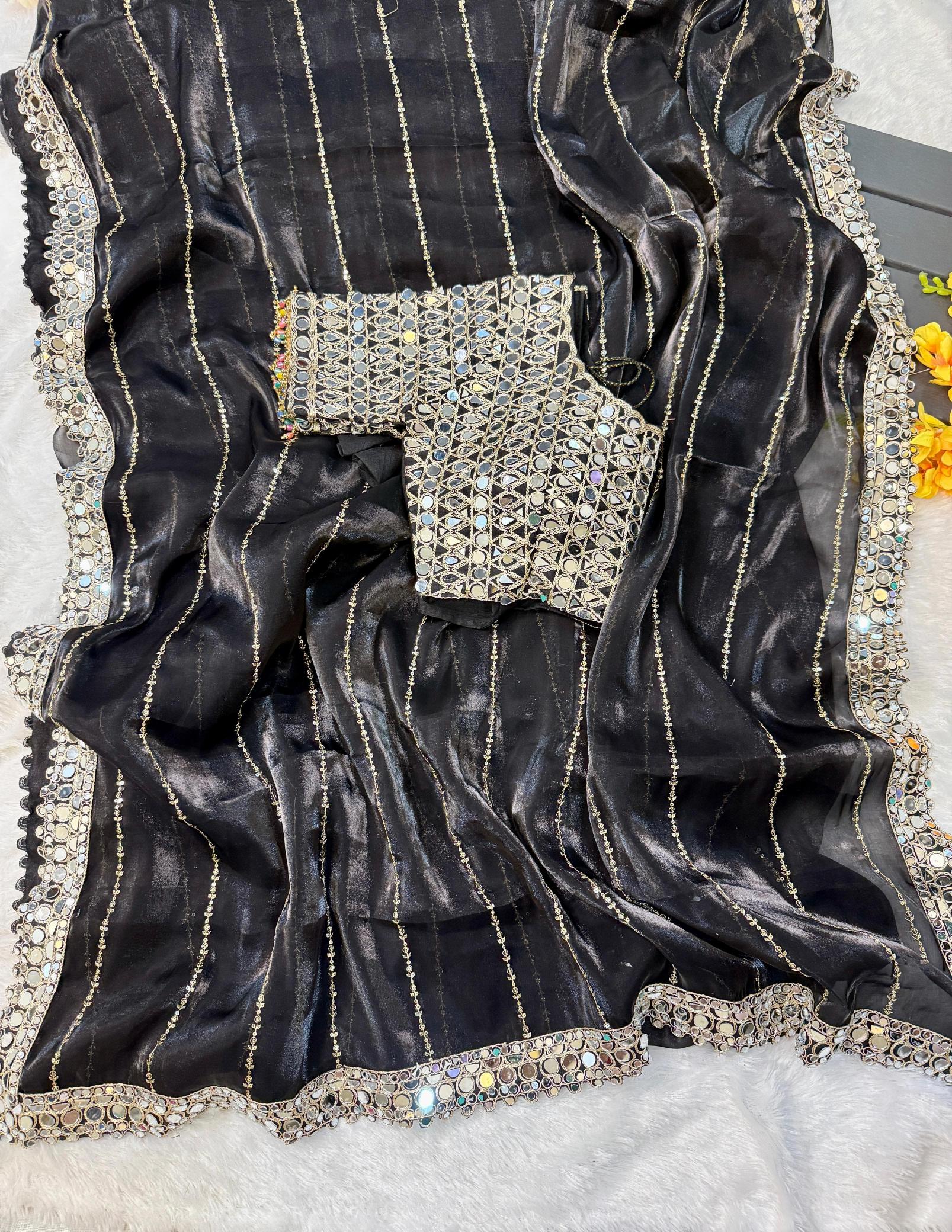 BINDI MIRROR WORK SAREE WITH HEAVY BLOUSE WORK SAREES FROM SURAT ONLINE SHOPPING