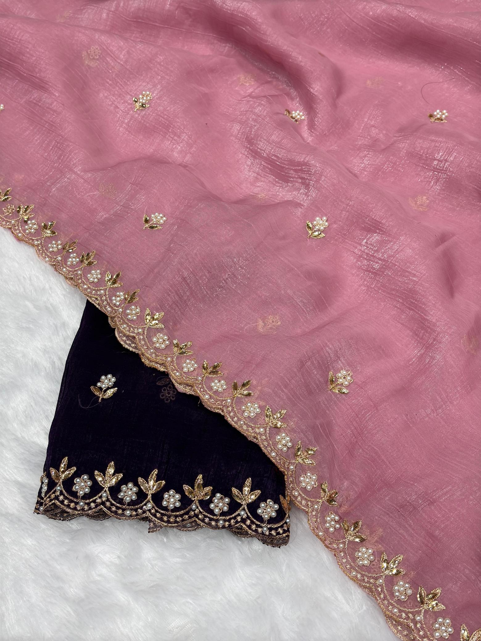 BINDI PEARL STONE SAREE WITH EMBROIDERY WORK SURAT KI SAREE ONLINE SHOPPING