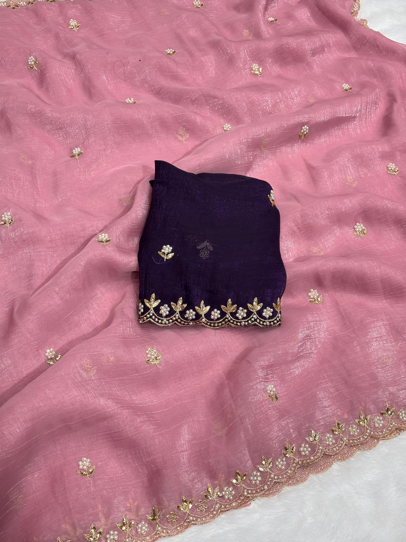 BINDI PEARL STONE SAREE WITH EMBROIDERY WORK SURAT KI SAREE ONLINE SHOPPING