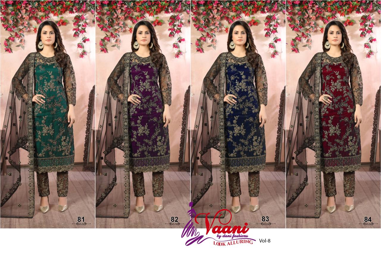 DANI VAANI VOL-8 NET WITH HEAVY CORDING LADIES DRESS MATERIAL WHOLESALERS IN MUMBAI