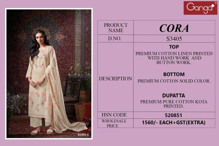 GANGA CORA 3405 COTTON SALWAR KAMEEZ WHOLESALE
