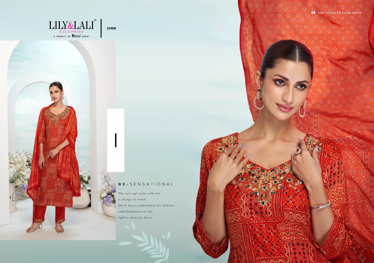 LILI & LALI FLORISTA MIRROR HANDWORK KURTI PANT DUPATTA SET SUPPLIER OF LADIES KURTIS