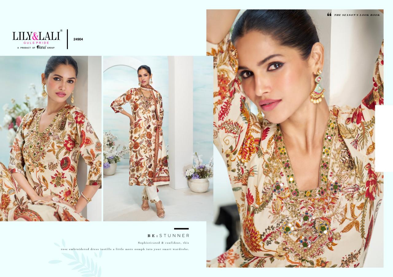 LILI & LALI FLORISTA MIRROR HANDWORK KURTI PANT DUPATTA SET SUPPLIER OF LADIES KURTIS