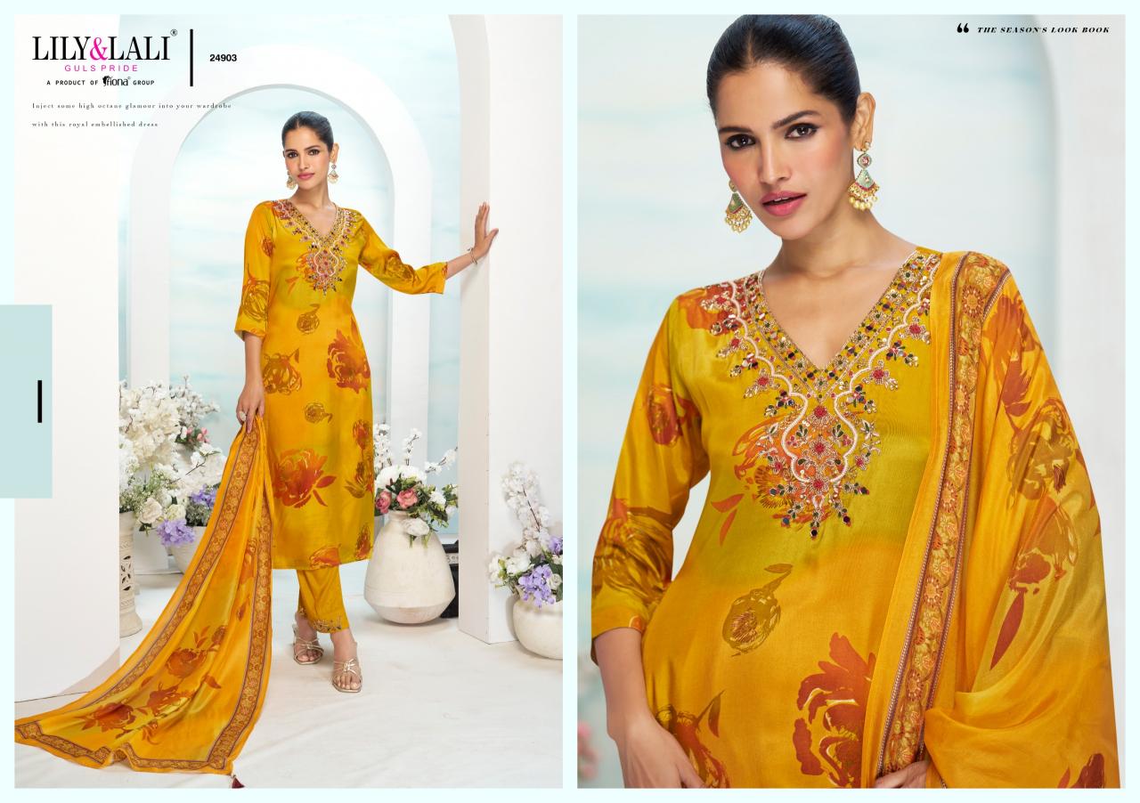 LILI & LALI FLORISTA MIRROR HANDWORK KURTI PANT DUPATTA SET SUPPLIER OF LADIES KURTIS