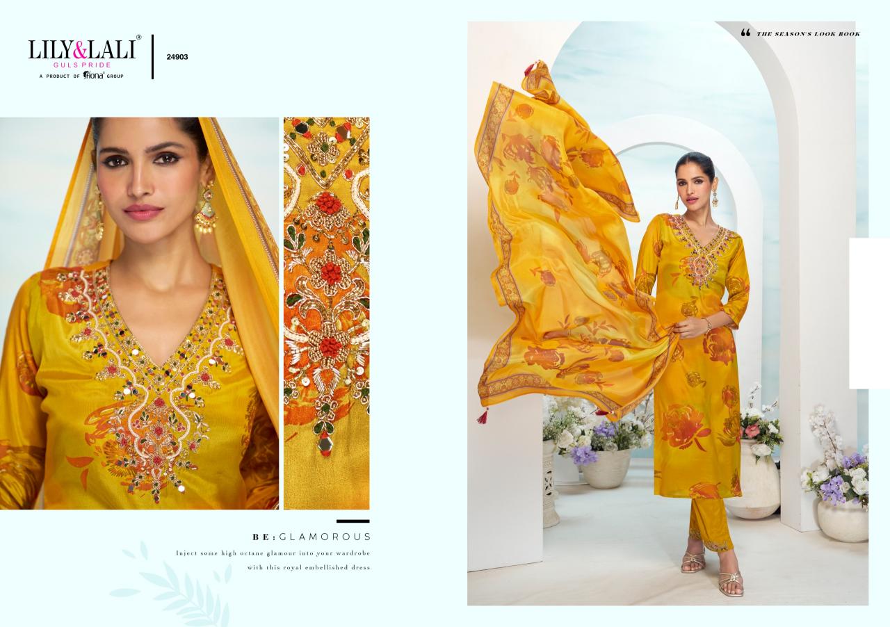LILI & LALI FLORISTA MIRROR HANDWORK KURTI PANT DUPATTA SET SUPPLIER OF LADIES KURTIS