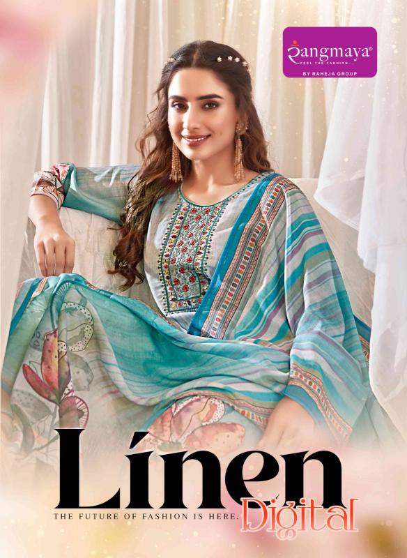 RANGMAYA LINEN DIGITAL KURTI PANT SET BRANDED KURTIS MANUFACTURERS IN BANGALORE