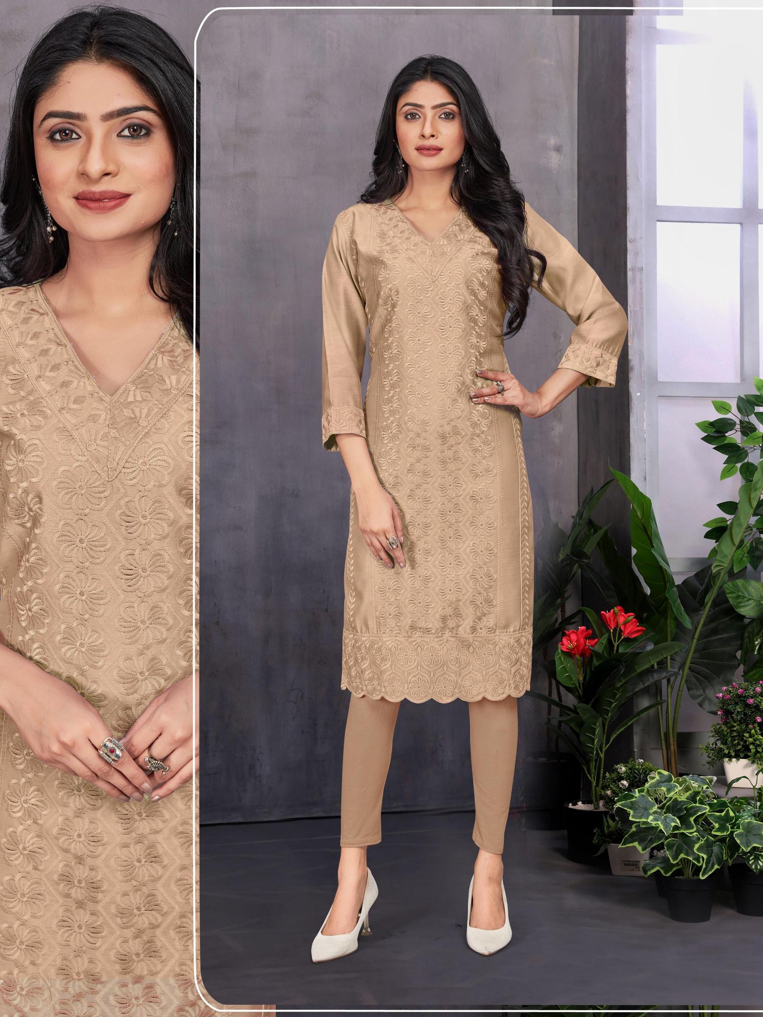 SHREE SALASAR HEAVY CHIKANKARI LONG KURTI WHOLESALE MARKET ONLINE SHOPPING