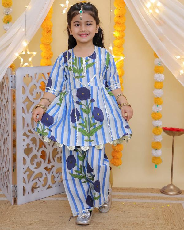 SUMMER SPECIAL TINY KIDS FLORAL PRINT KURTI PANT SET SURAT KURTI WHOLESALE MARKET