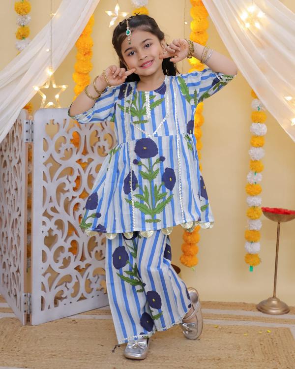 SUMMER SPECIAL TINY KIDS FLORAL PRINT KURTI PANT SET SURAT KURTI WHOLESALE MARKET