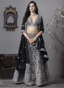 Artriddhs Black Georgette Embroidery Work Affordable Lehenga choli sets