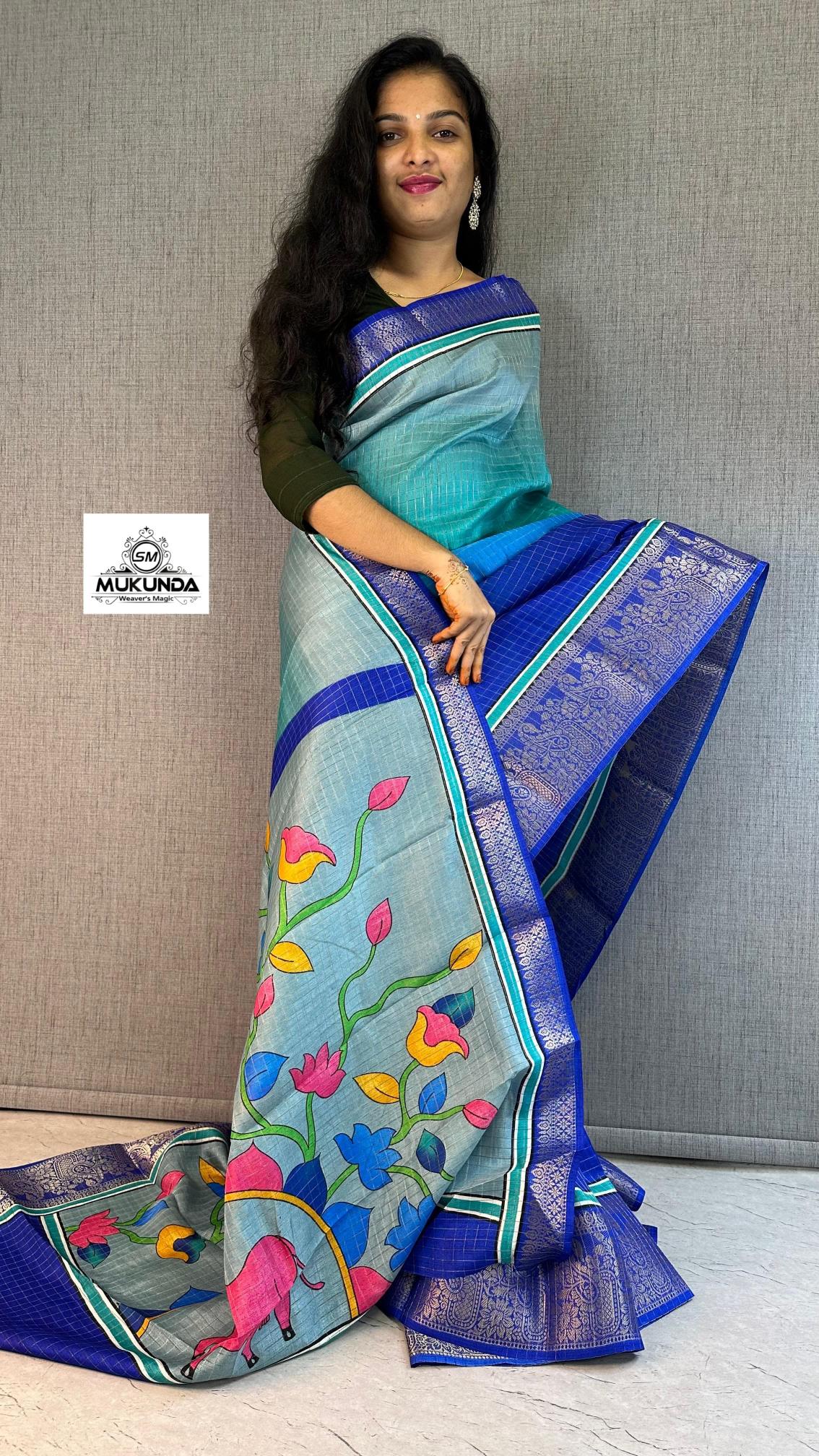 Beautiful venkatagiri silk sarees with zari border kalamkari pallu wholesale sarees in surat with low price