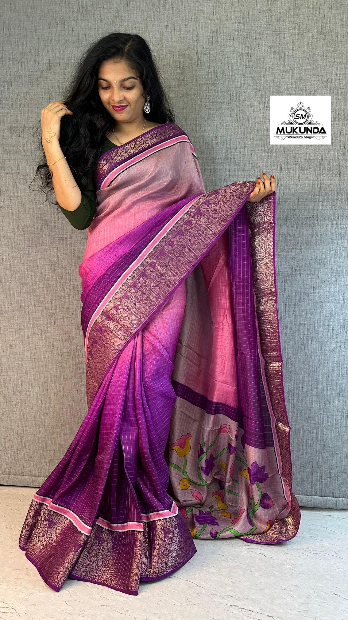 Beautiful venkatagiri silk sarees with zari border kalamkari pallu wholesale sarees in surat with low price