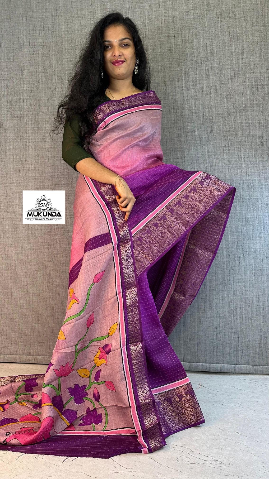 Beautiful venkatagiri silk sarees with zari border kalamkari pallu wholesale sarees in surat with low price