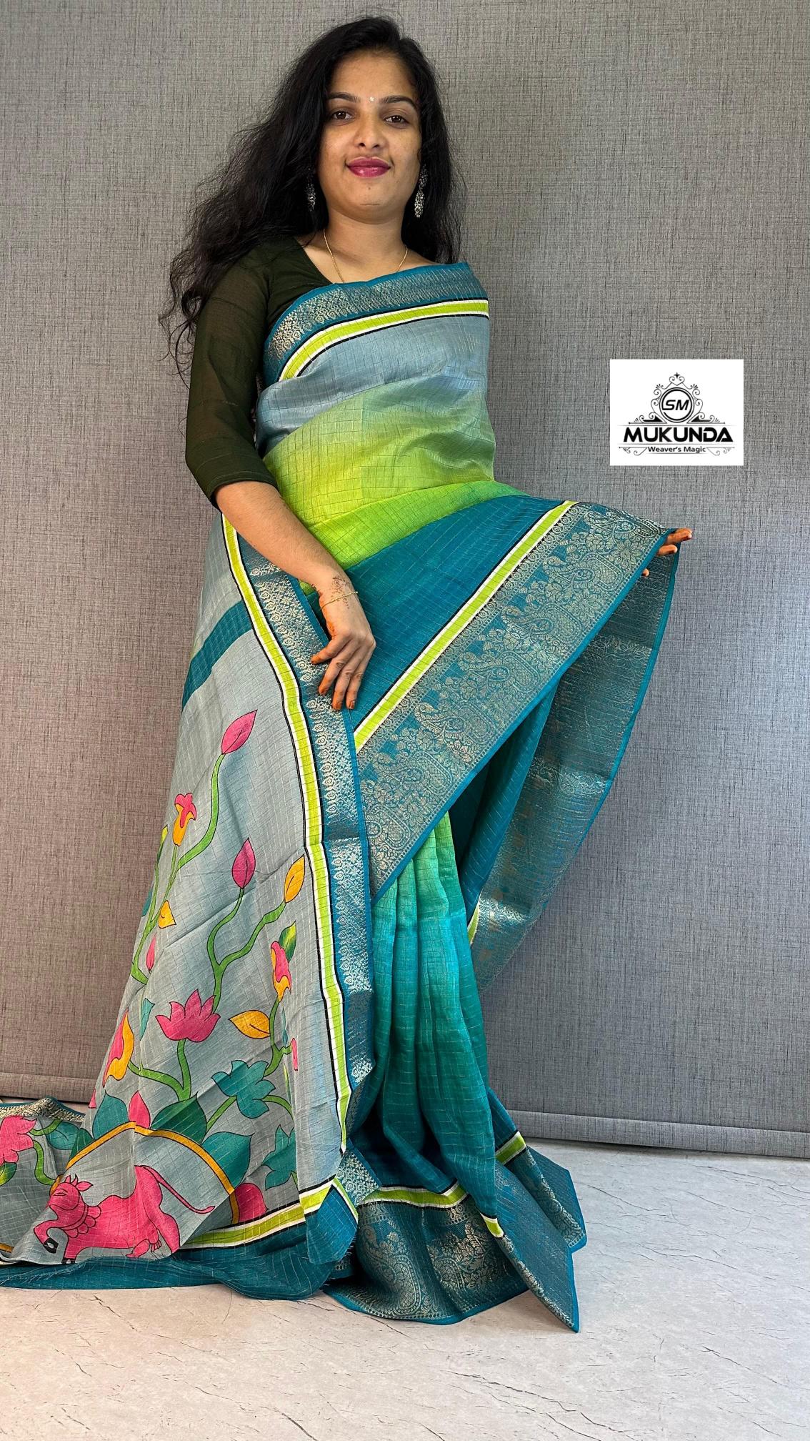 Beautiful venkatagiri silk sarees with zari border kalamkari pallu wholesale sarees in surat with low price