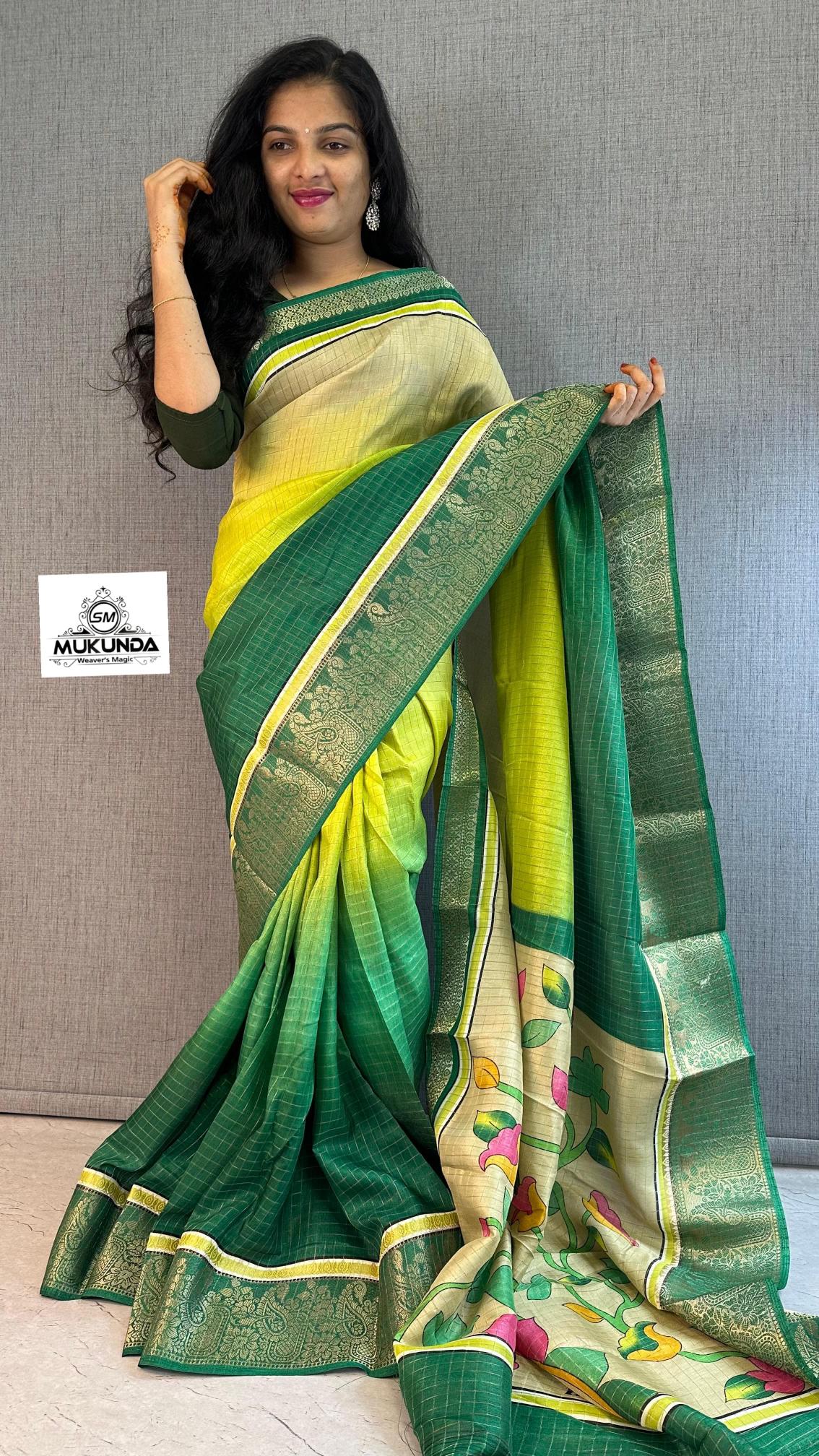 Beautiful venkatagiri silk sarees with zari border kalamkari pallu wholesale sarees in surat with low price