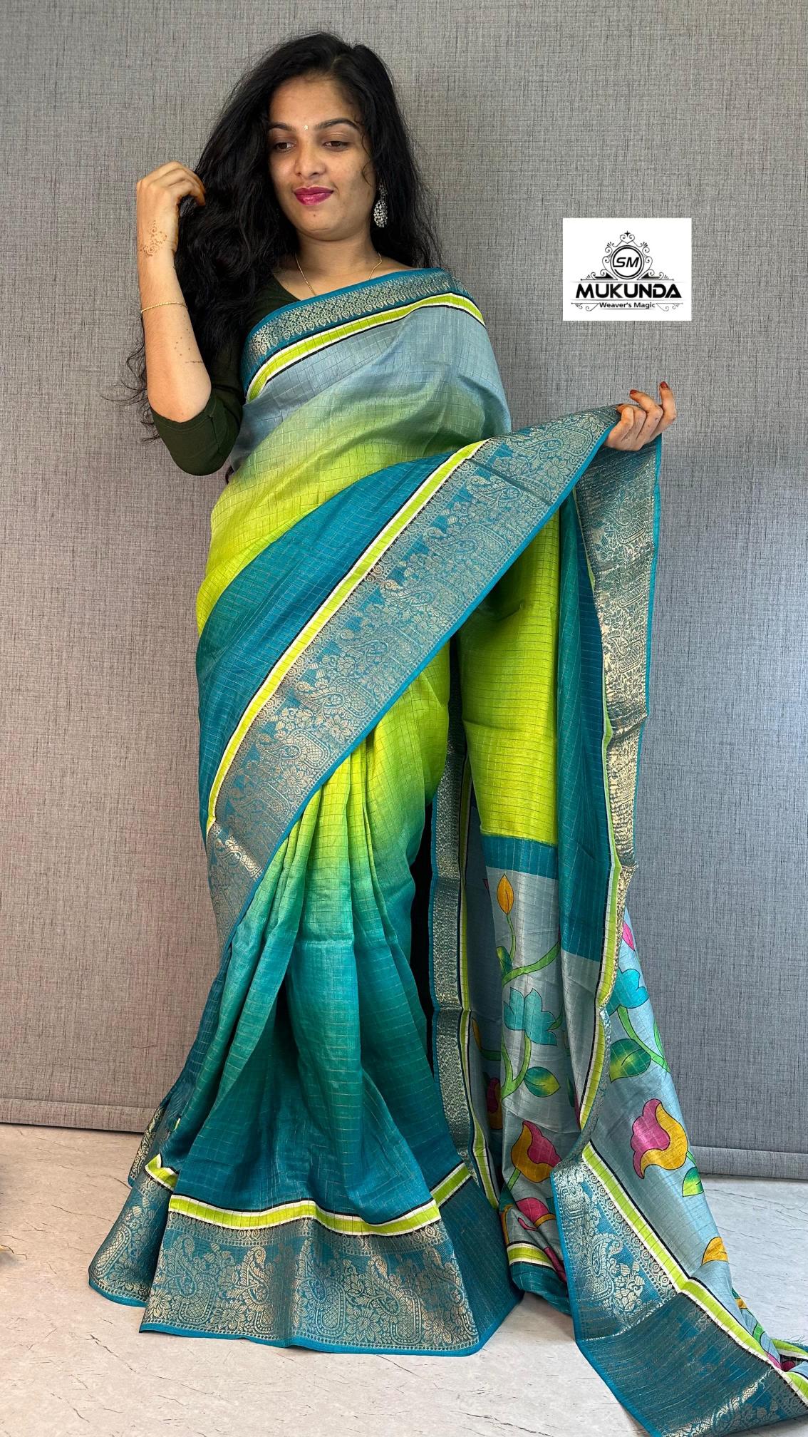 Beautiful venkatagiri silk sarees with zari border kalamkari pallu wholesale sarees in surat with low price
