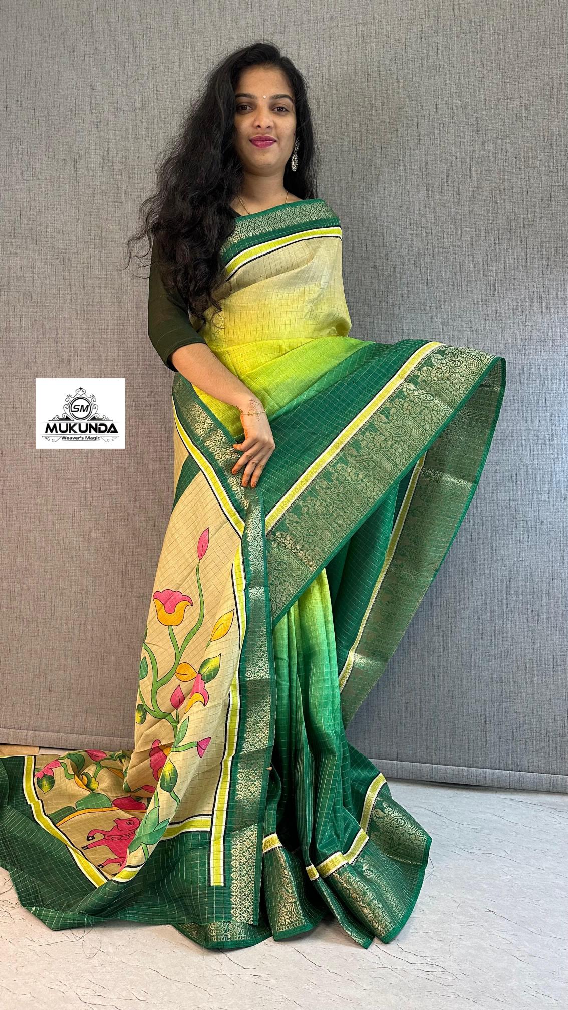 Beautiful venkatagiri silk sarees with zari border kalamkari pallu wholesale sarees in surat with low price