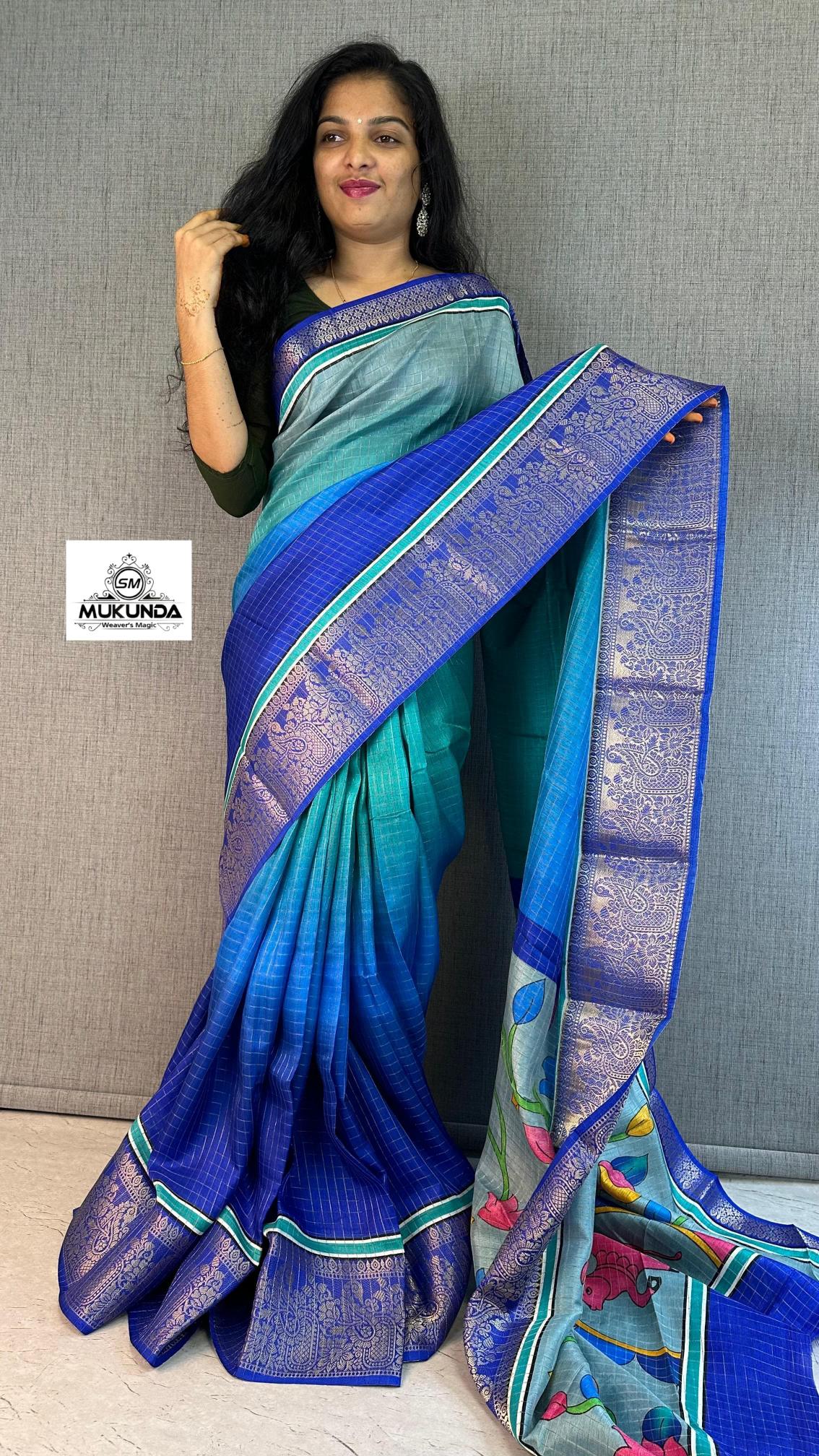 Beautiful venkatagiri silk sarees with zari border kalamkari pallu wholesale sarees in surat with low price