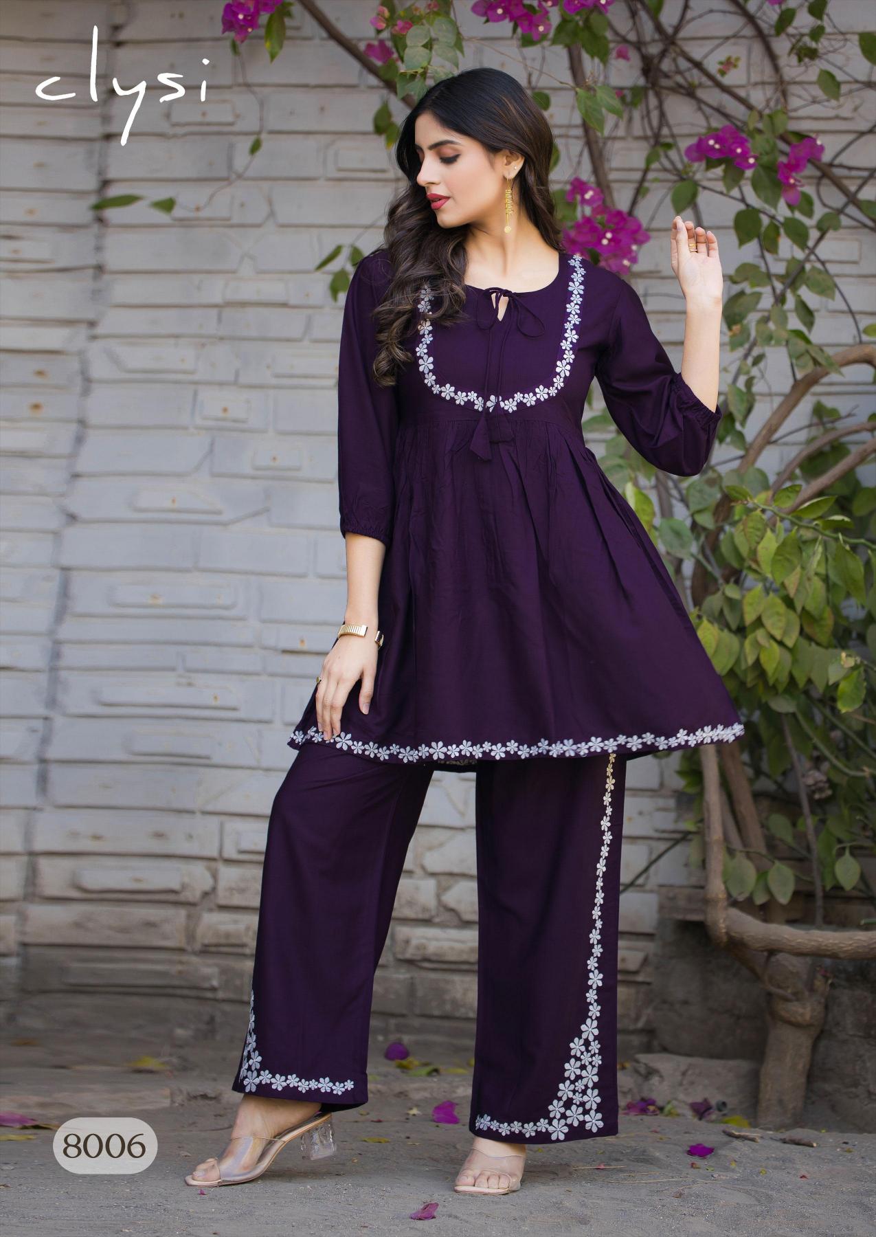 Clysi rozella rayon slub co ord set branded kurti manufacturer