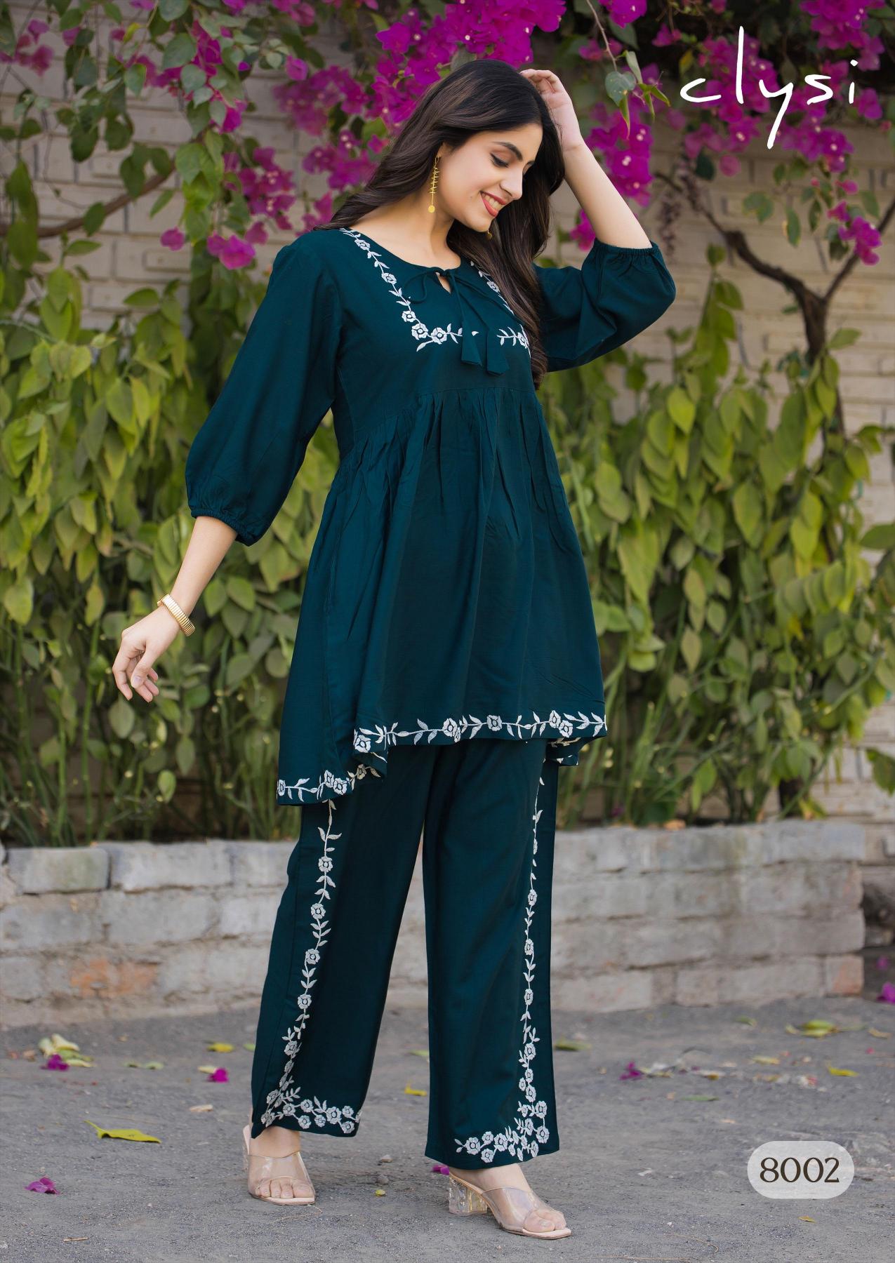 Clysi rozella rayon slub co ord set branded kurti manufacturer