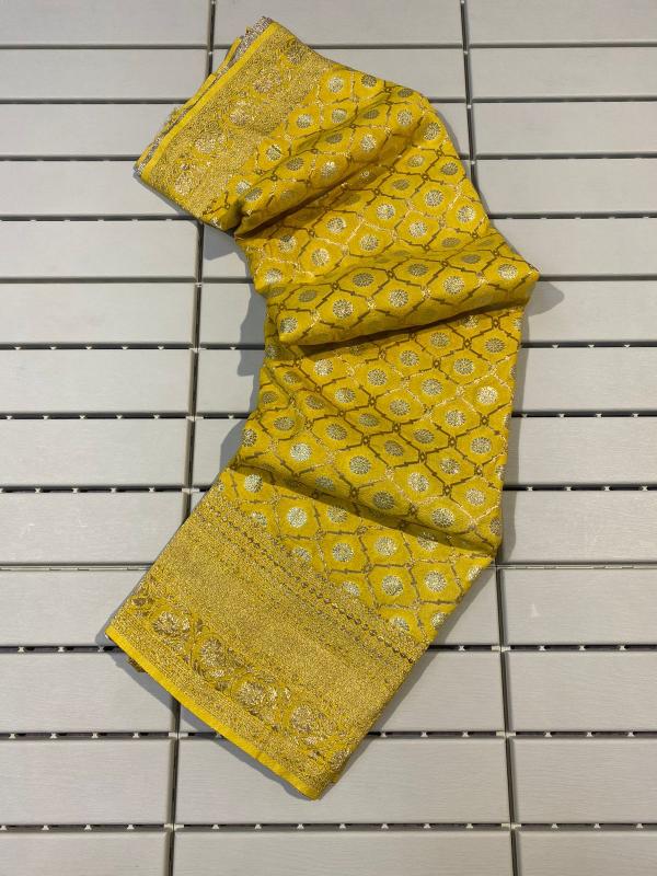 Khadi Georgette silk with rich zari wooven pallu with silver butti border with blouse surat saree market