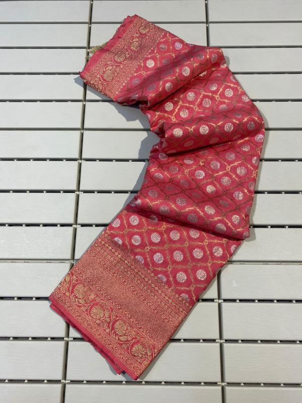 Khadi Georgette silk with rich zari wooven pallu with silver butti border with blouse surat saree market