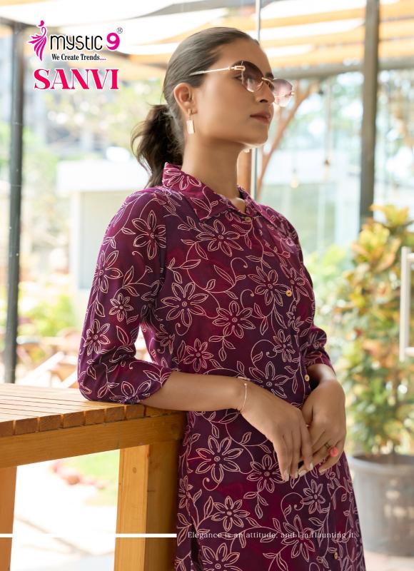 Mystic9 sanvi vol 1foil printed co ord set branded kurti wholesale