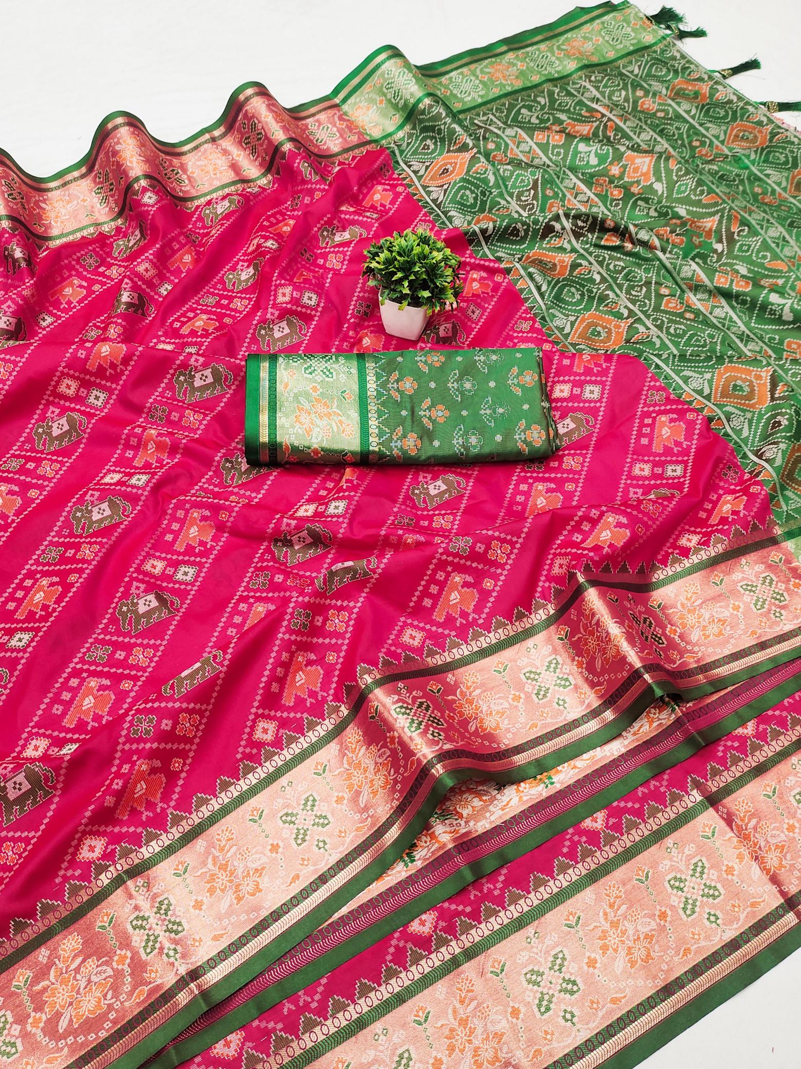 Patola soft meenaakri silk saree with rich pallu & border contrast blouse surat wholesale saree market