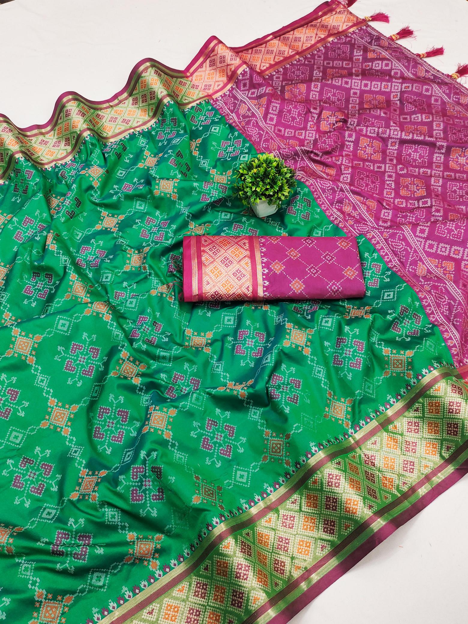 Patola soft meenaakri silk saree with rich pallu & border contrast blouse surat wholesale saree market