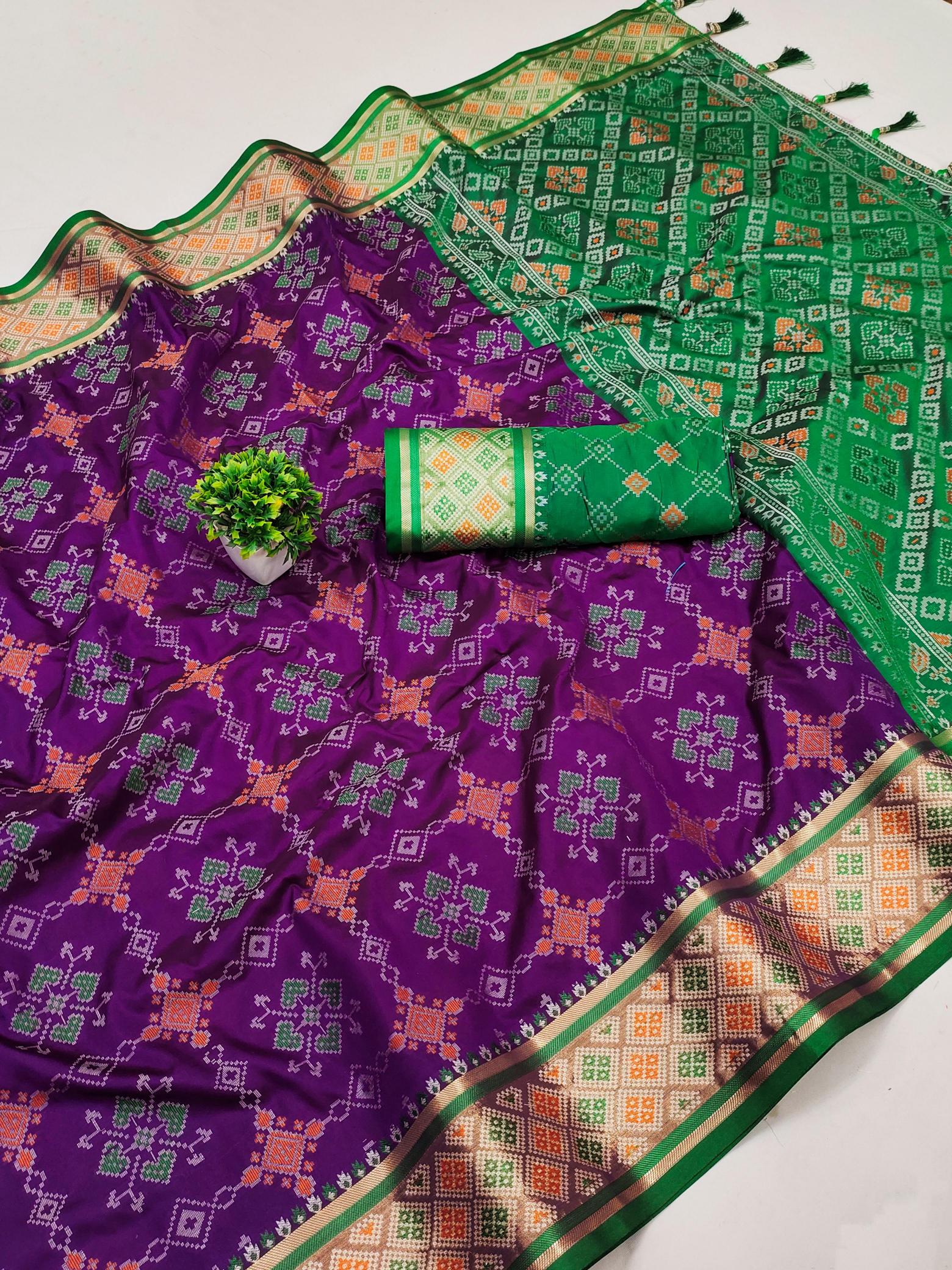 Patola soft meenaakri silk saree with rich pallu & border contrast blouse surat wholesale saree market