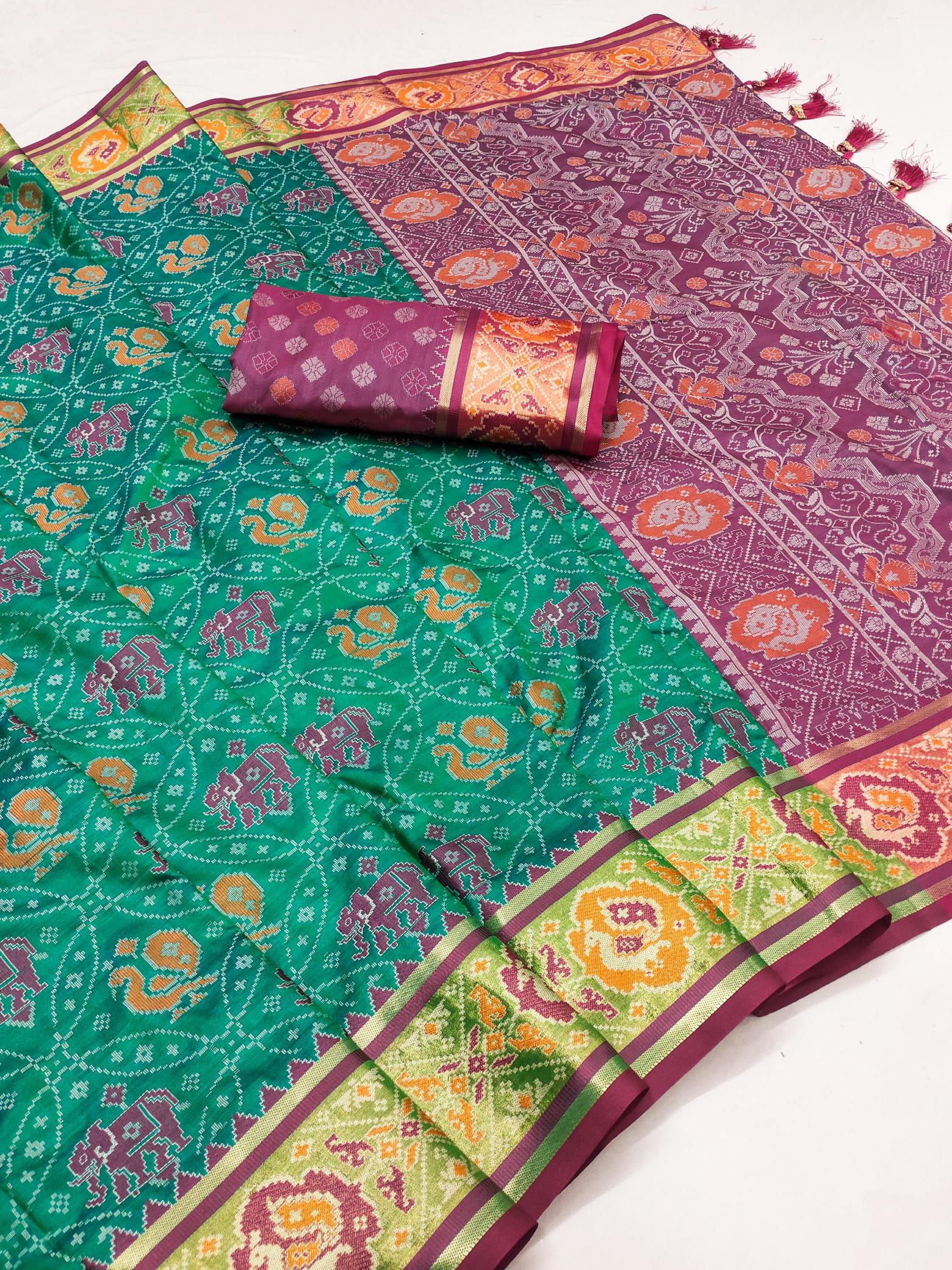 Patola soft meenaakri silk saree with rich pallu & border contrast blouse surat wholesale saree market