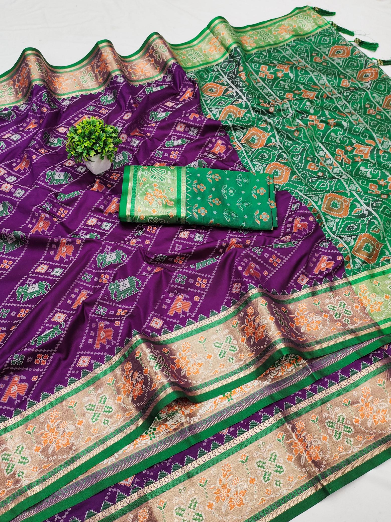 Patola soft meenaakri silk saree with rich pallu & border contrast blouse surat wholesale saree market