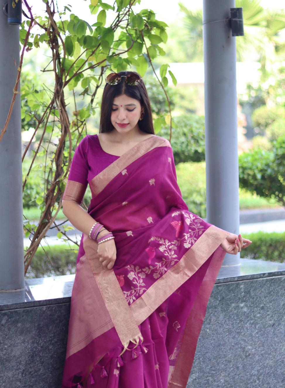 Pure linen silk traditional jamdani type saree & pallu With blouse surat saree wholesale