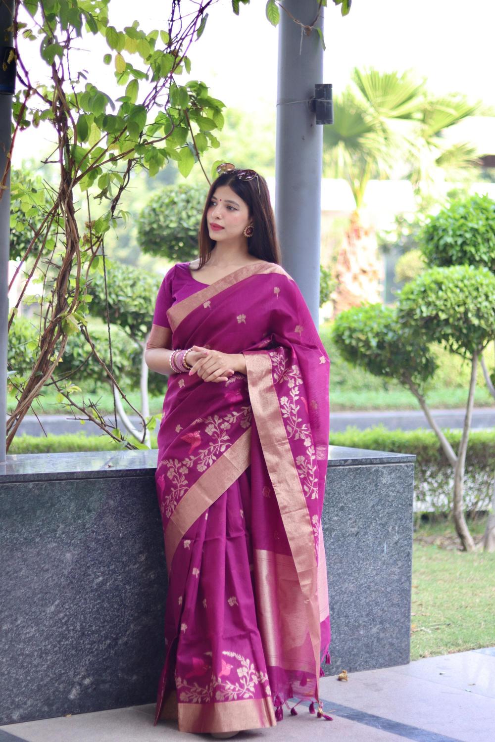Pure linen silk traditional jamdani type saree & pallu With blouse surat saree wholesale