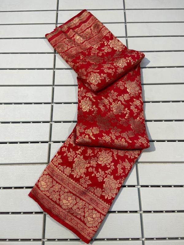  Soft khadi georgette silk with rich zari pallu fancy border with blouse surat saree wholesale market