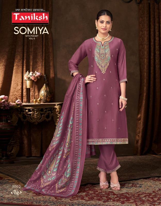 Taniksh somiya vol 3 roman embroidery work top bottom dupatta premium kurti brands