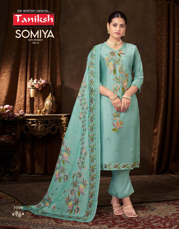 Taniksh somiya vol 3 roman embroidery work top bottom dupatta premium kurti brands