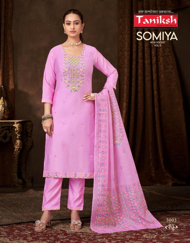 Taniksh somiya vol 3 roman embroidery work top bottom dupatta premium kurti brands