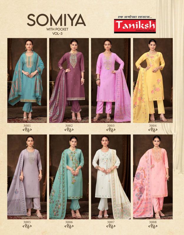 Taniksh somiya vol 3 roman embroidery work top bottom dupatta premium kurti brands