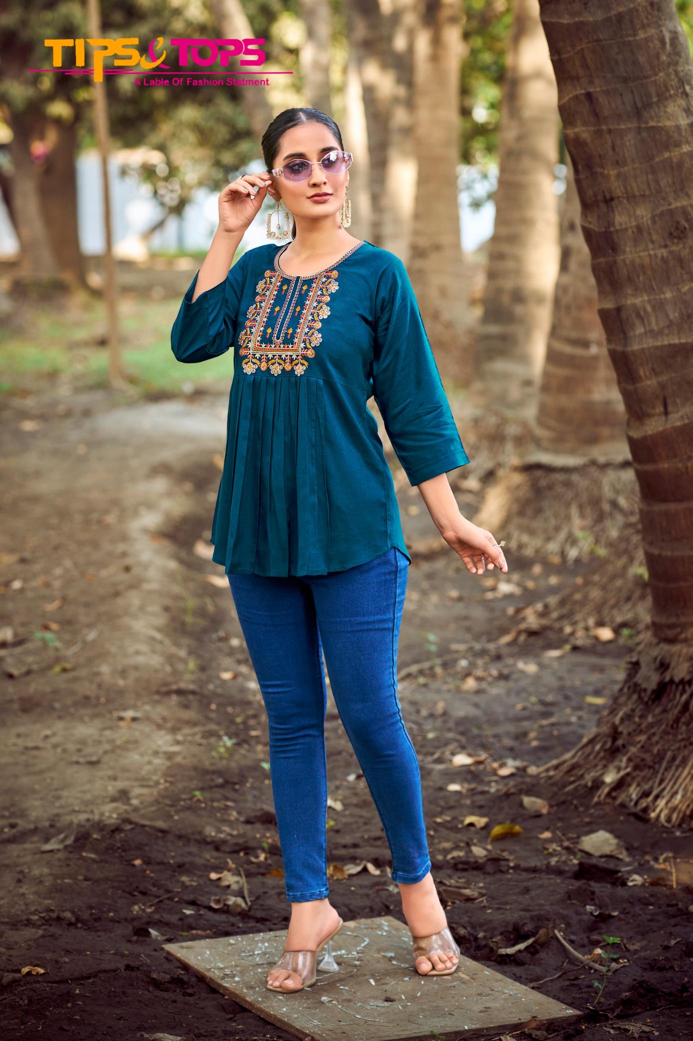 Tips & tops pulpy vol 15 fancy rayon short tops branded kurtis wholesale