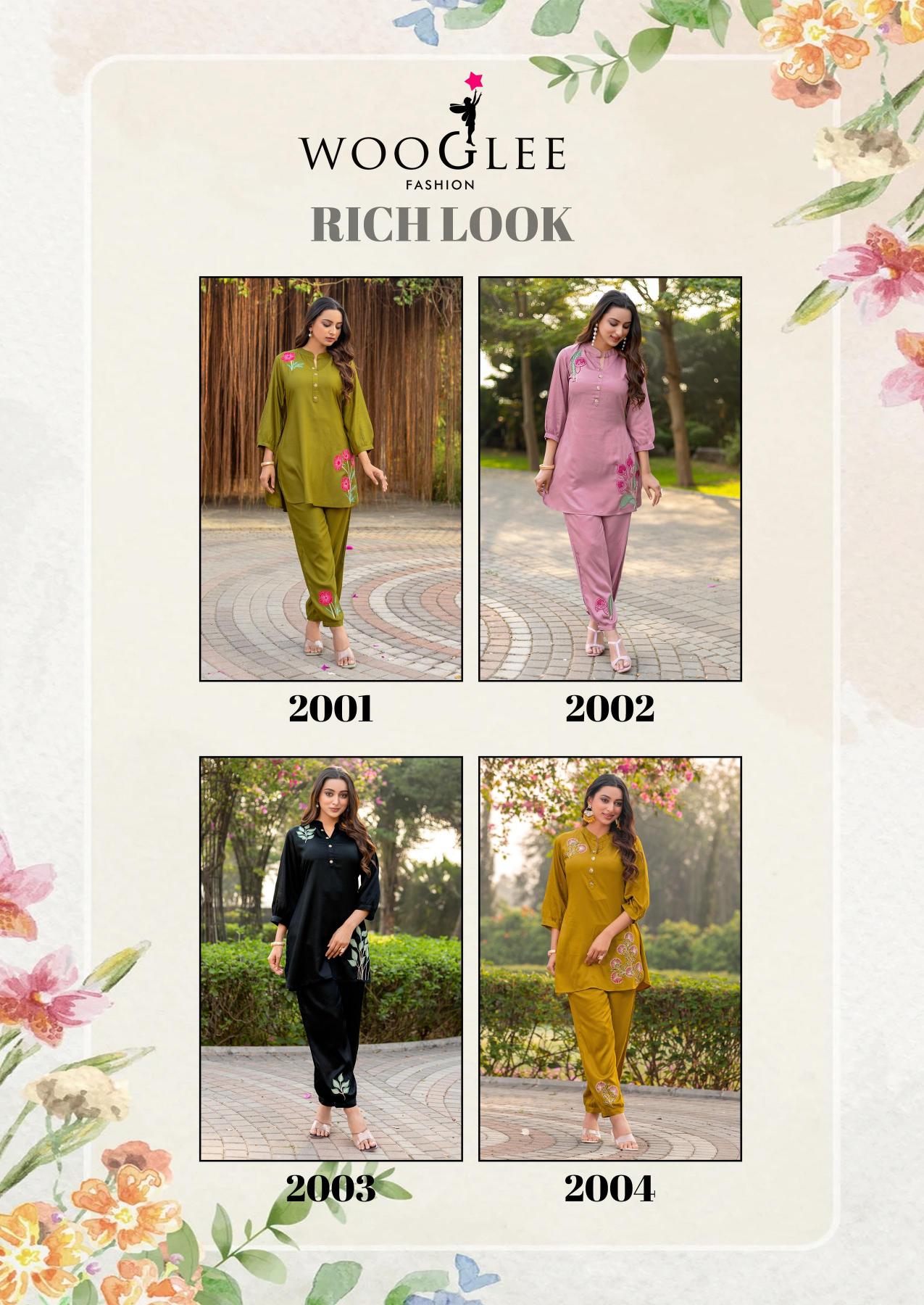 Wooglee rich look viscose satin coord set branded kurtis manufacturers in india