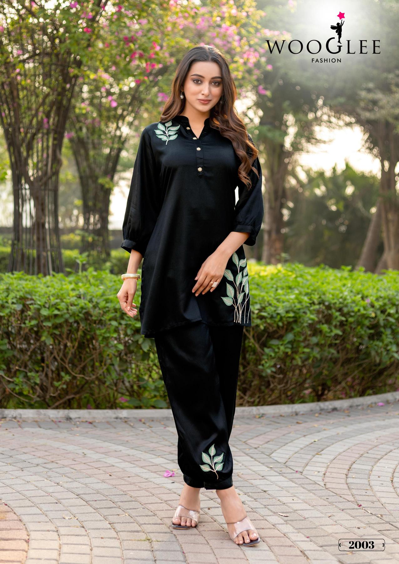 Wooglee rich look viscose satin coord set branded kurtis manufacturers in india
