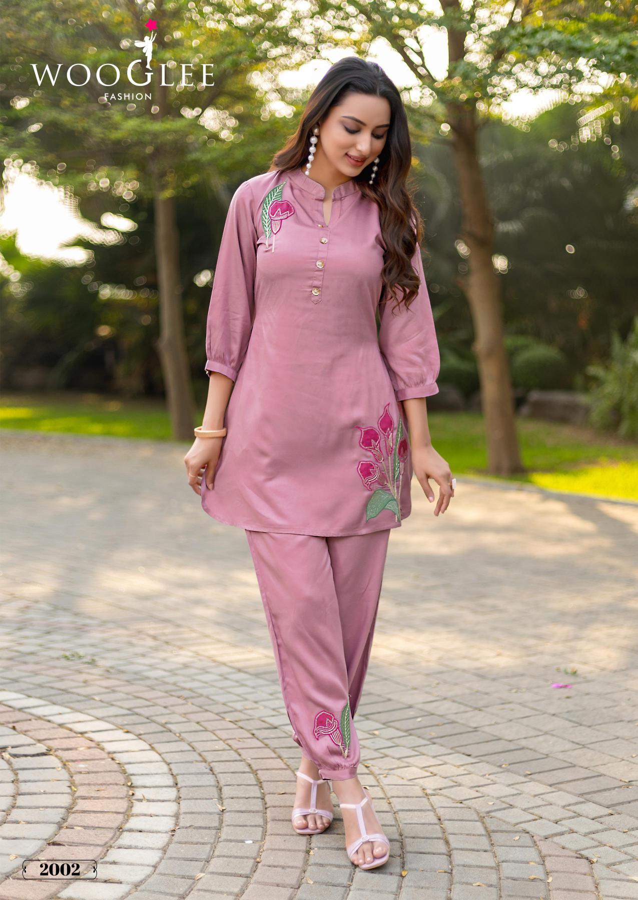 Wooglee rich look viscose satin coord set branded kurtis manufacturers in india