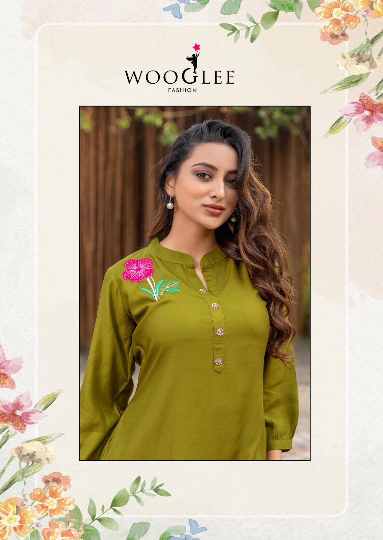 Wooglee rich look viscose satin coord set branded kurtis manufacturers in india