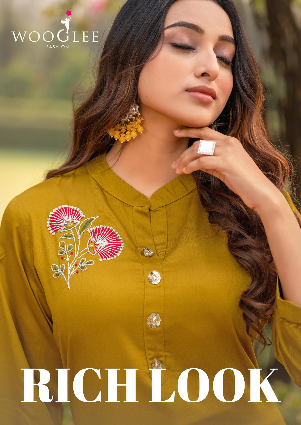 Wooglee rich look viscose satin coord set branded kurtis manufacturers in india
