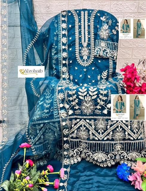 Alzohaib aafa organza with work wholesale market in mumbai for dress materials